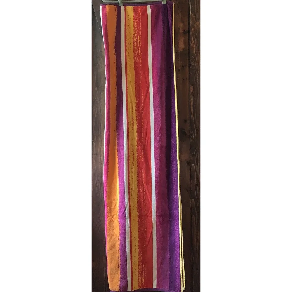Resort Living Beach Towel‎ Thick Cotton Purple Orange Stripe 68